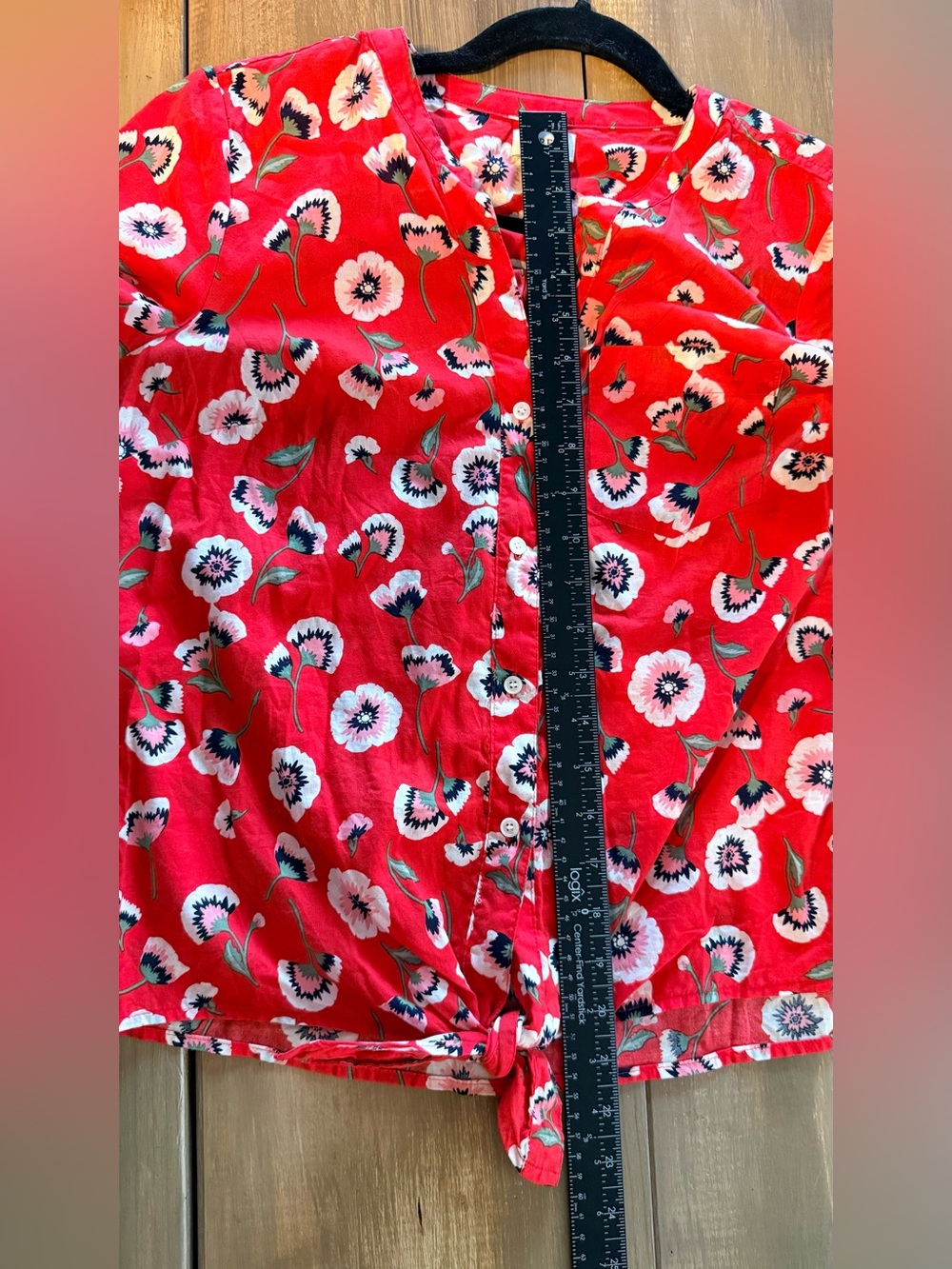 J. Crew Floral Tie Front Cotton Blouse Red Pink Short Sleeve Summer Cottagecore - Picture 9 of 11